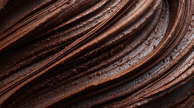 A close-up shot reveals decadent chocolate frosting, its rich, dark color and smooth texture creating a visually enticing pattern. The spread has depth and dimension.