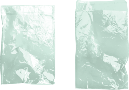 Wrinkled Transparent Plastic Green Bags Set isolated on transparent background