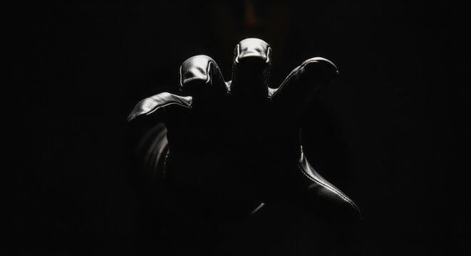 Mysterious dark hand reaching out in low light, with dramatic shadows emphasizing its form. Dark hand is silhouetted, creating suspense and intrigue. Concept dark hand offers an image of despair,