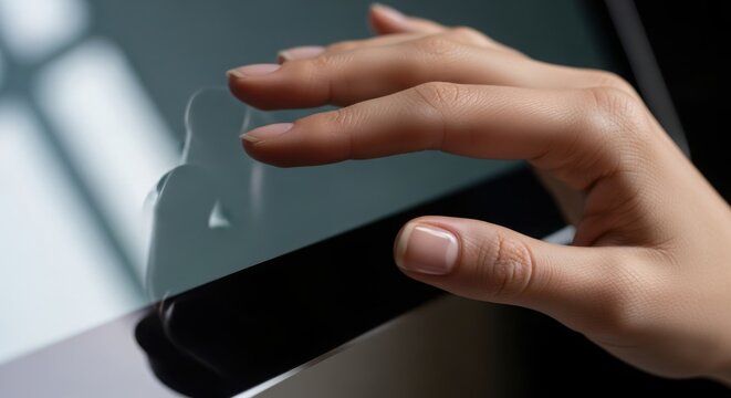 Businesswoman works on modern tablet, navigating touchscreen and managing apps with ease. Touchscreen technology helps to complete projects quickly.