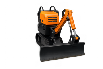 Mini excavator construction vehicle digging isolated on transparent background