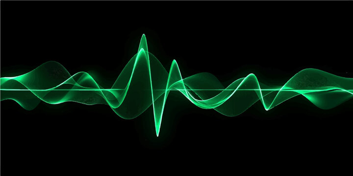 Abstract green energy wave resembling a digital cardiogram pulse line for health technology