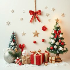 Festive christmas scene with decorated trees and elegant gifts