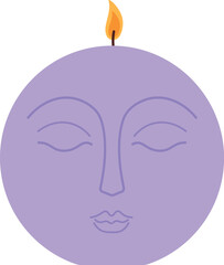 A purple candle with a flame on top