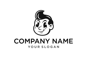 Retro Cartoon Boy Head Logo Design with Smiling Face and Stylized Hair for Company Mascot Branding