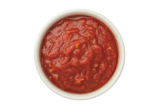 White bowl filled with chunky red tomato sauce isolated on a transparent background 1 - Powered by Adobe