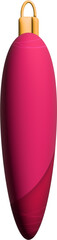 A sleek, elongated pink Christmas ornament with a smooth glossy finish and a golden hanging cap is shown on a plain