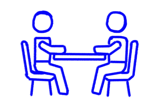 Simple blue stick figures meeting discussing communication icon - Powered by Adobe