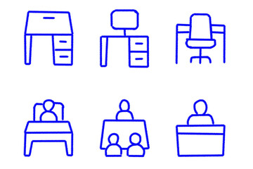Collection of line icons for office, work, and business concepts