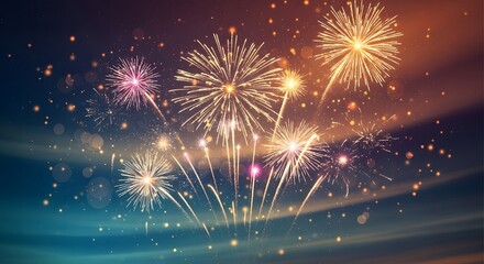 Vibrant fireworks light up the night sky with dazzling bursts of color