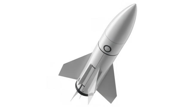 White rocket with fins and ring detail isolated on a transparent background