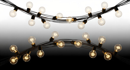 Warm glowing string lights with clear bulbs on a dark background