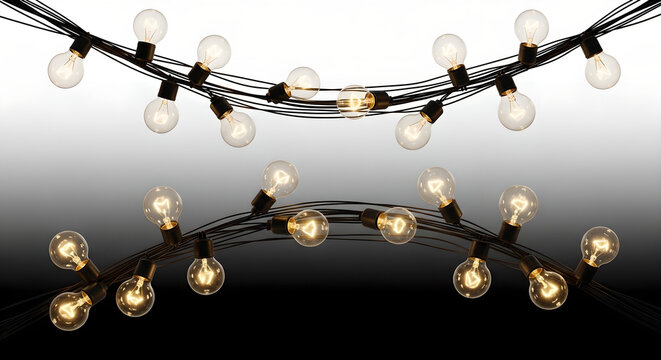 Warm glowing string lights with clear bulbs on a dark background - Powered by Adobe