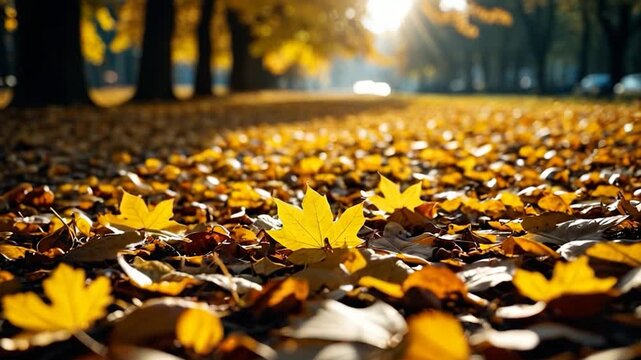 A single leaf lying on the grassy park ground