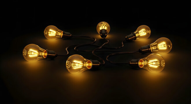 Vintage edison bulb string lights glowing warmly in the dark