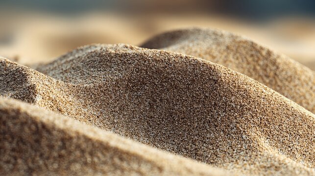 Stunning close-up of soft, golden sand dunes inviting relaxation and vacation vibes, perfect for travel brochures or calming nature backgrounds