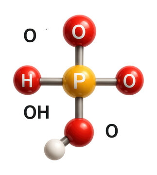 Molecule of phosphoric acid featuring three hydroxyl groups and one phosphate group.