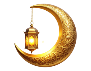 Untitled design - Golden Crescent Moon with Hanging Lantern and Star PNG
