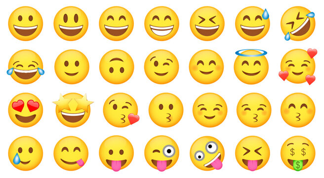 Set of cute yellow emoji icons