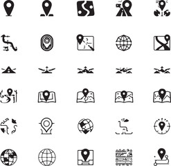 Map pin icon set. Containing location, map marker, address, position, tracking, geo location, place 
