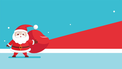 Santa Claus stands with a red banner showcasing a Christmas tree, celebrating the joy of the holiday season..eps