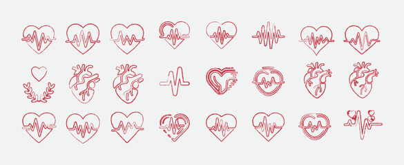 Collection of heart doodles isolated on white background for valentines day