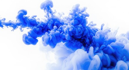 Obraz premium Swirling Blue Ink Cloud Expanding in Water Against a White Background smoke
