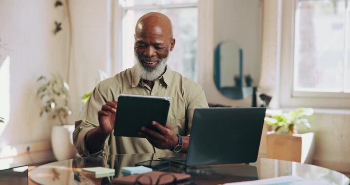 Hairdresser, salon and business man on tablet for online inventory, schedule and appointments. Startup, barber and African person on computer for planning, calendar and website for styling service