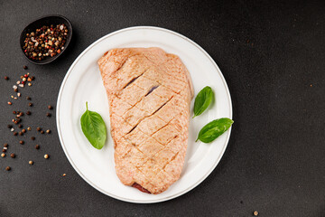 Duck breast raw poultry meat natural product tasty snack fresh delicious gourmet food background on the table rustic top view copy space