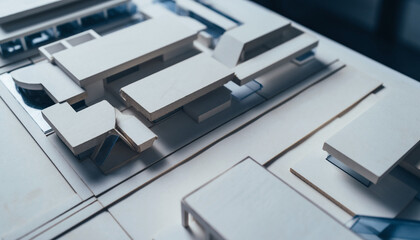 Architectural model showcases complex design vision, perfect for presentations, planning, and visualizing innovative building projects with precision and detail