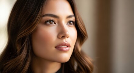 Obraz premium Close-up portrait of a young woman with flawless skin and warm hair