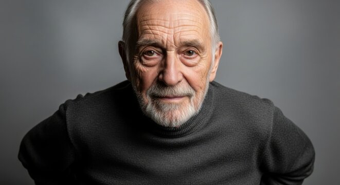 Close-up portrait of an elderly man with a gentle smile and