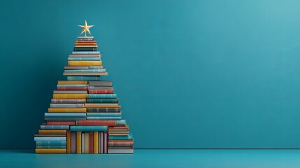 Celebrate the holidays with the magic of reading and a unique book tree topped with a gold star perfect for library promotions or holiday book sales