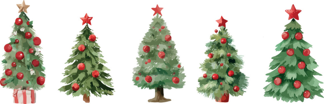 watercolour adorable set of Christmas trees Christmas vector