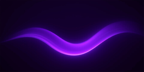 Abstract purple wavy light trail on a dark background for graphic design