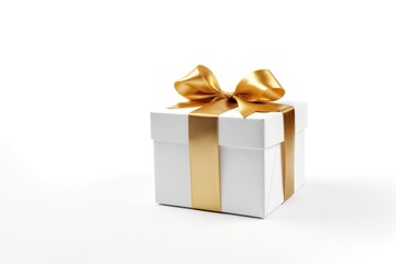 Fototapeta premium Christmas white gift box background ribbon gold.