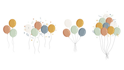 Bouquets de ballons couleurs neutres – Illustration festive moderne et élégante - Eléments vectoriels colorés éditables pour la fête et les célébrations diverses ( fête d'enfant, anniversaire etc...)