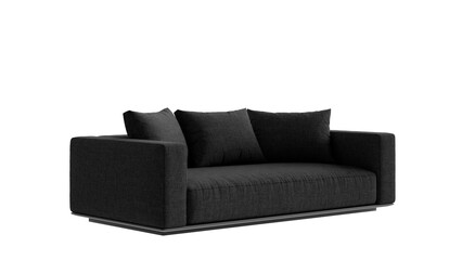 Black sofa with pillows on a transparent background. Furniture for the modern interior, web design, and presentation.