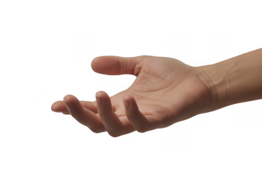 Open human hand palm up reaching out isolated on a transparent background