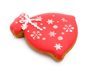 Gingerbread cookie in shape of Santa Claus bag isolated on white. Christmas treat