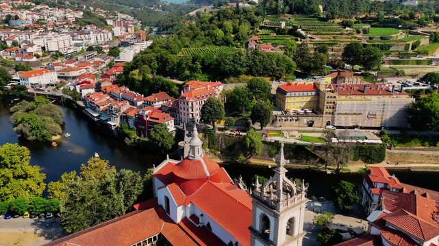Amarante, Portugal from Above &ndash; Cinematic Drone View of Historic Bridge, Old Town and Riverside Landscape. Portugal Landmarks