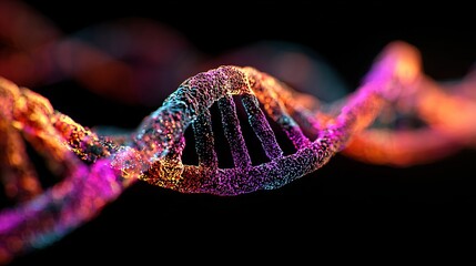 Stunning DNA strand with vibrant colors, perfect for medical research, biotechnology, genetic engineering, and science education projects, compelling visuals