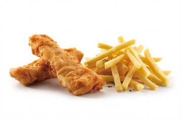 Delicious fish and chips crispy fried fish with golden french fries isolated