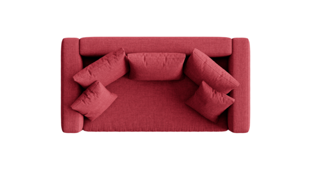 Couch with pillows on a transparent background. Furniture for collages, graphics designs, and presentations.
