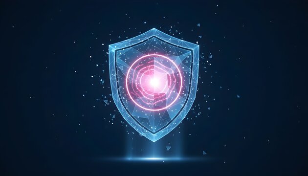Digital shield with a glowing core, representing cybersecurity and data protection. - Powered by Adobe