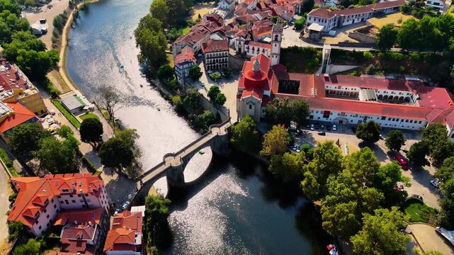 Amarante, Portugal from Above &ndash; Cinematic Drone View of Historic Bridge, Old Town and Riverside Landscape. Portugal Landmarks