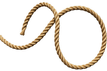Thick beige rope twisted into curves and loops isolated on a transparent background
