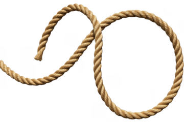 Thick beige rope twisted into curves and loops isolated on a transparent background