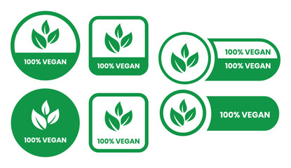 Vegan food icon set badge sign. Bio, Ecology, Organic logos and badges, label, tag. Green leaf on white background. Vector illustration. Vegan food logo, label, sign, badge, symbol, banner.