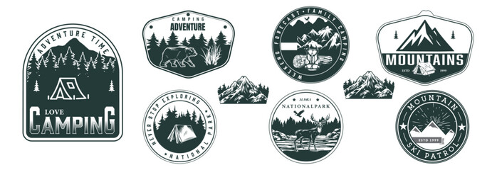 camping-badges-adventure-signs-travellers-mountains-outdoor-extreme-travel-emblem-vintage-hiking-vector
